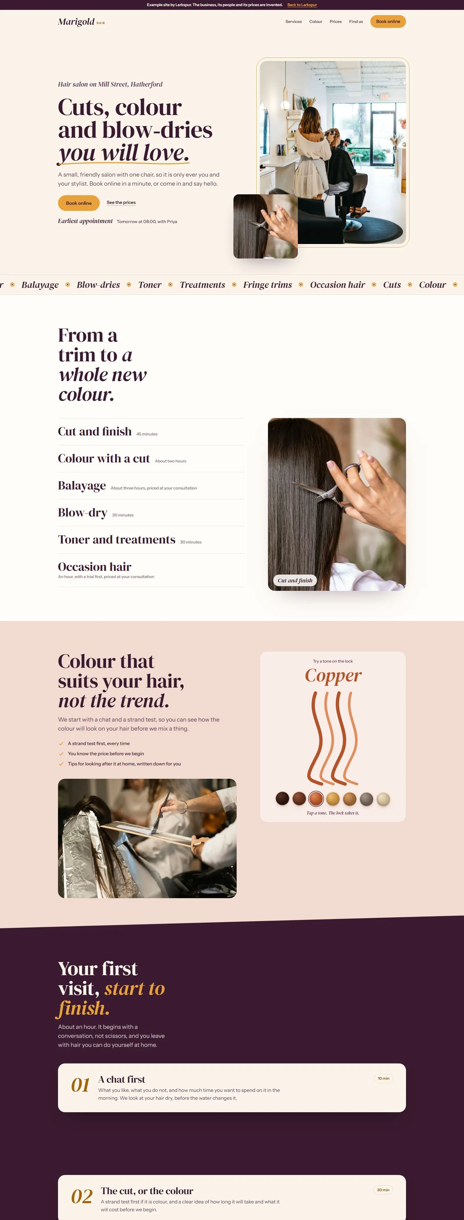 The hair salon example, the whole page